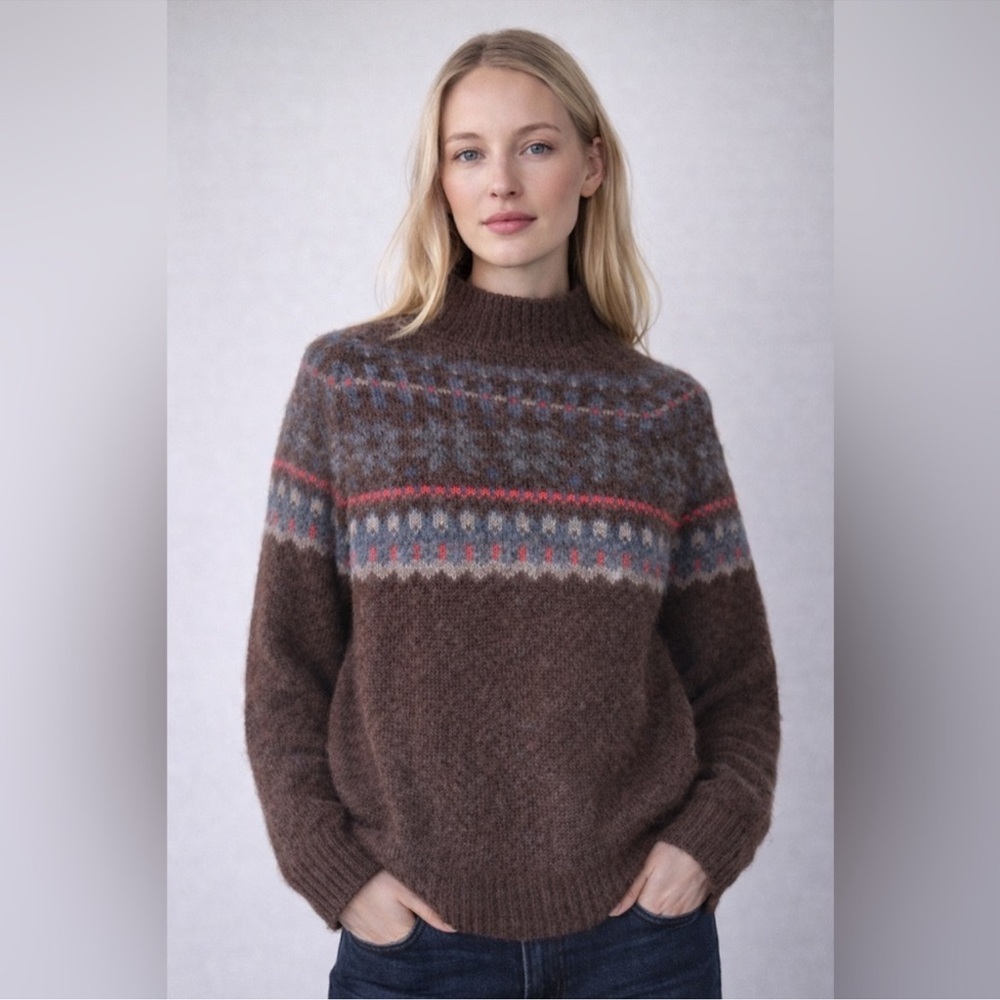 NWT Old Navy Brown Fair Isle Wool Blend Pullover Sweater w/ Blue Accents (14)